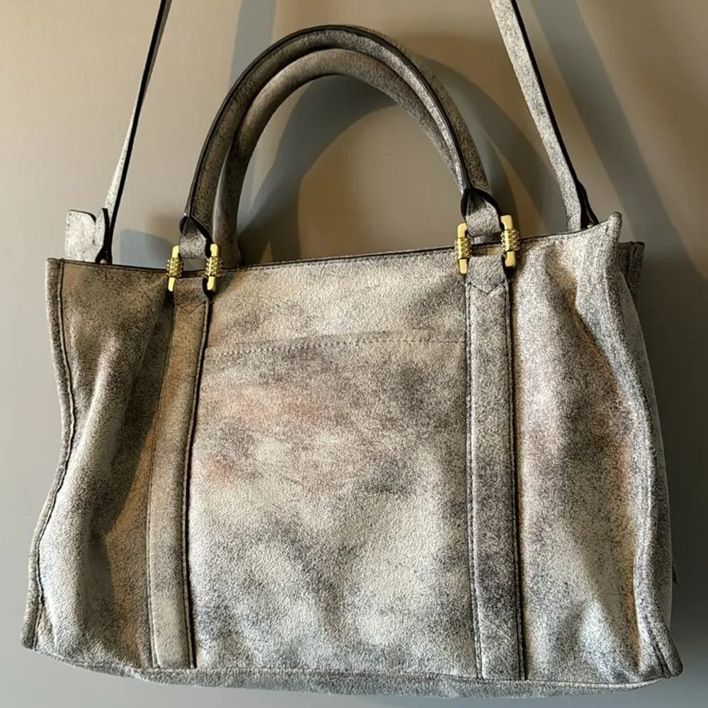 AIMEE KESTENBERG GRAY/ IRIDESCENT ROSE GOLD HESTON SATCHEL W/ GOLD HARDWARE - Picture 4 of 16